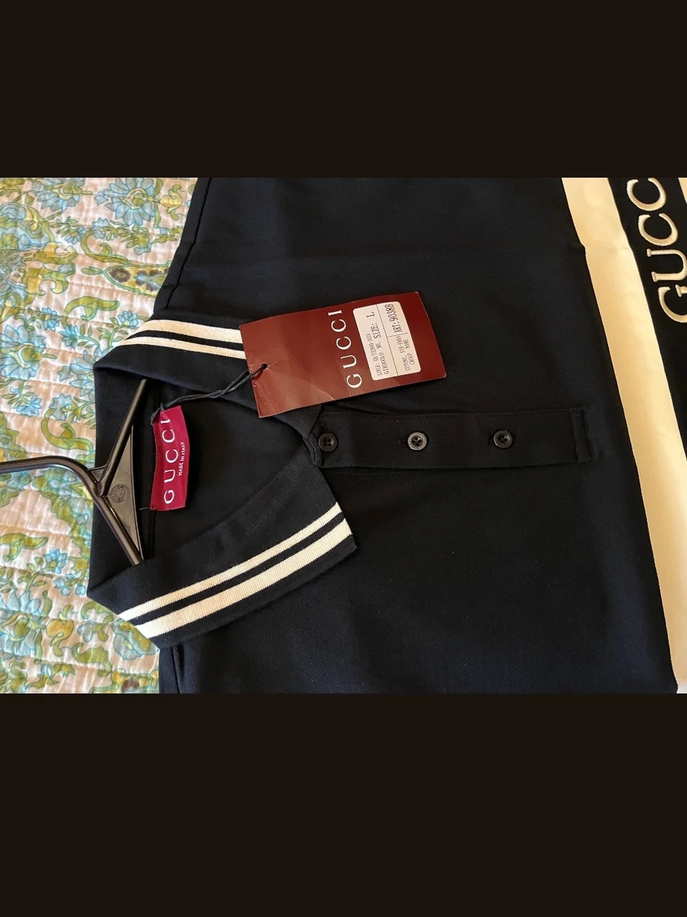 Gucci Men’s Navy Polo with White Stripes - Picture 2 of 7